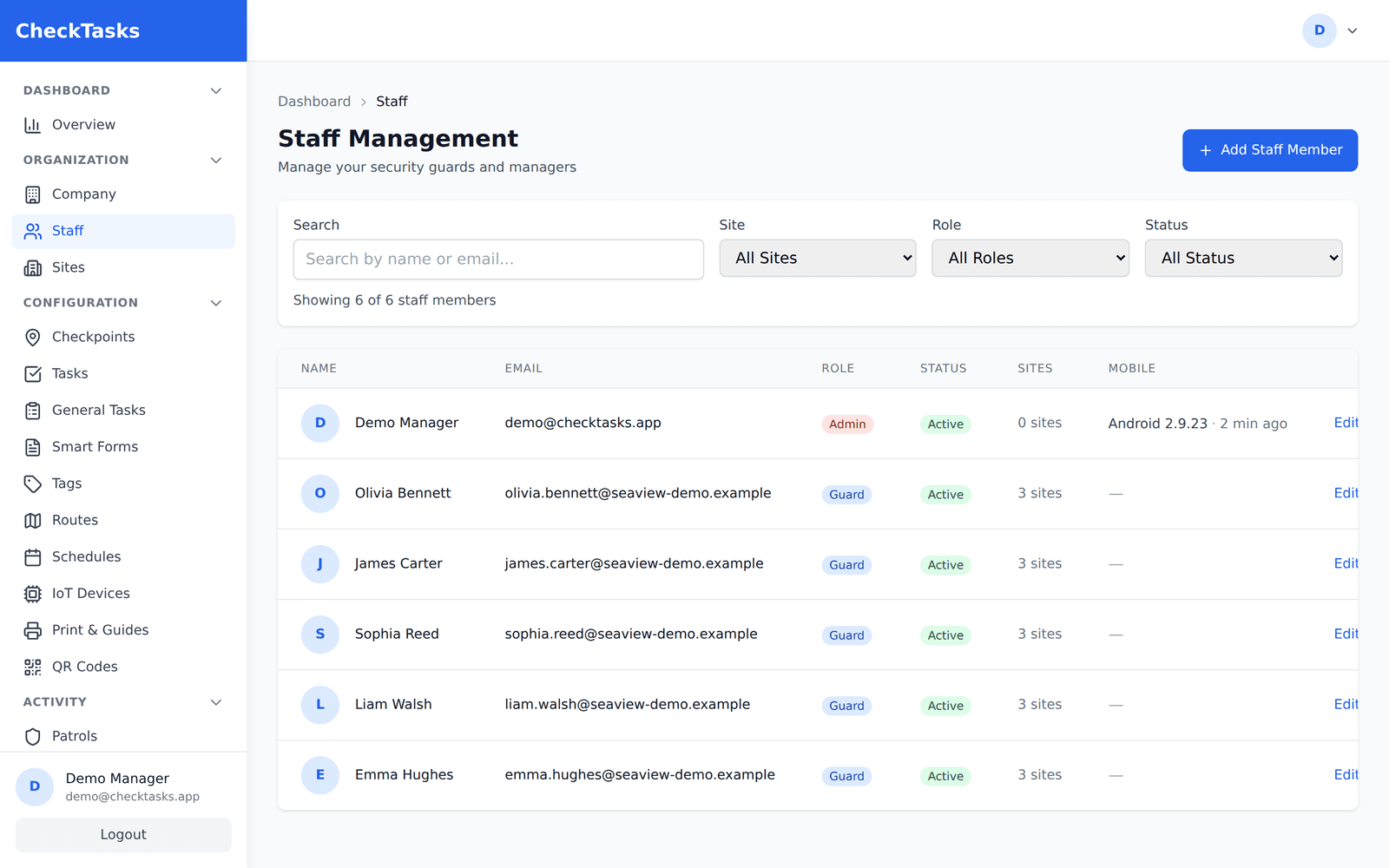 CheckTasks — Staff Management